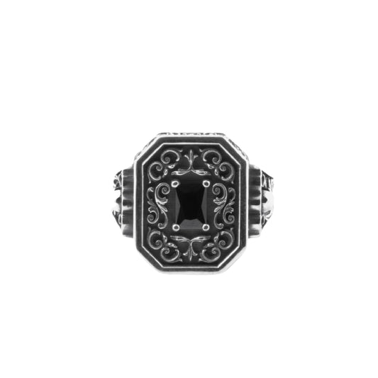 Anello chevalier NOVE25 argento con cristallo nero centrale 24