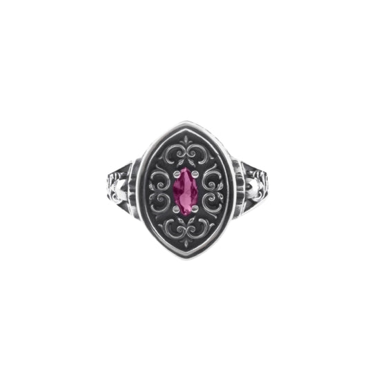 Anello chevalier NOVE25 argento con cristallo rosso centrale 14