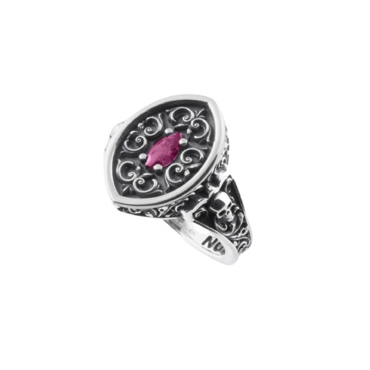 Anello chevalier NOVE25 argento con cristallo rosso centrale 14