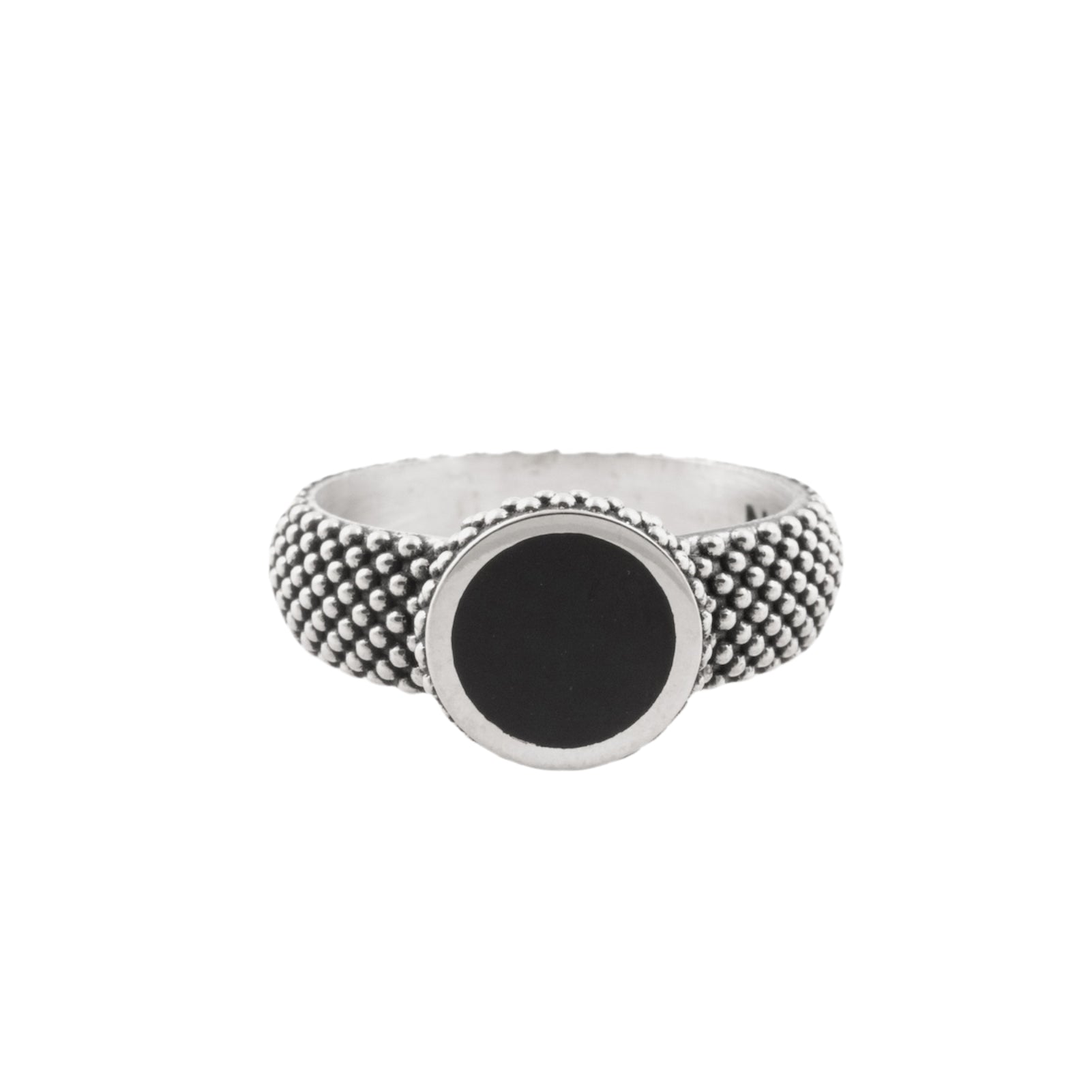 Anello puntinato NOVE25 in argento con onice nera 22