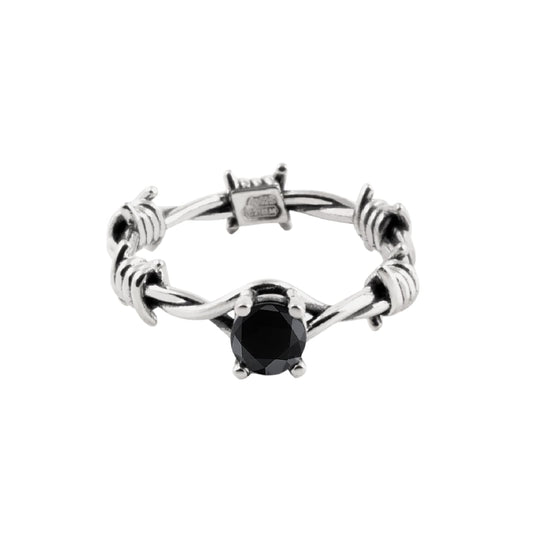 Anello NOVE25 in argento con filo spinato e zircone nero 10