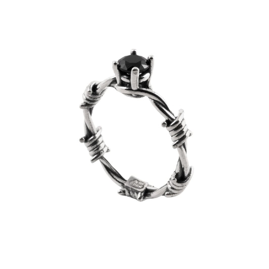 Anello NOVE25 in argento con filo spinato e zircone nero 10