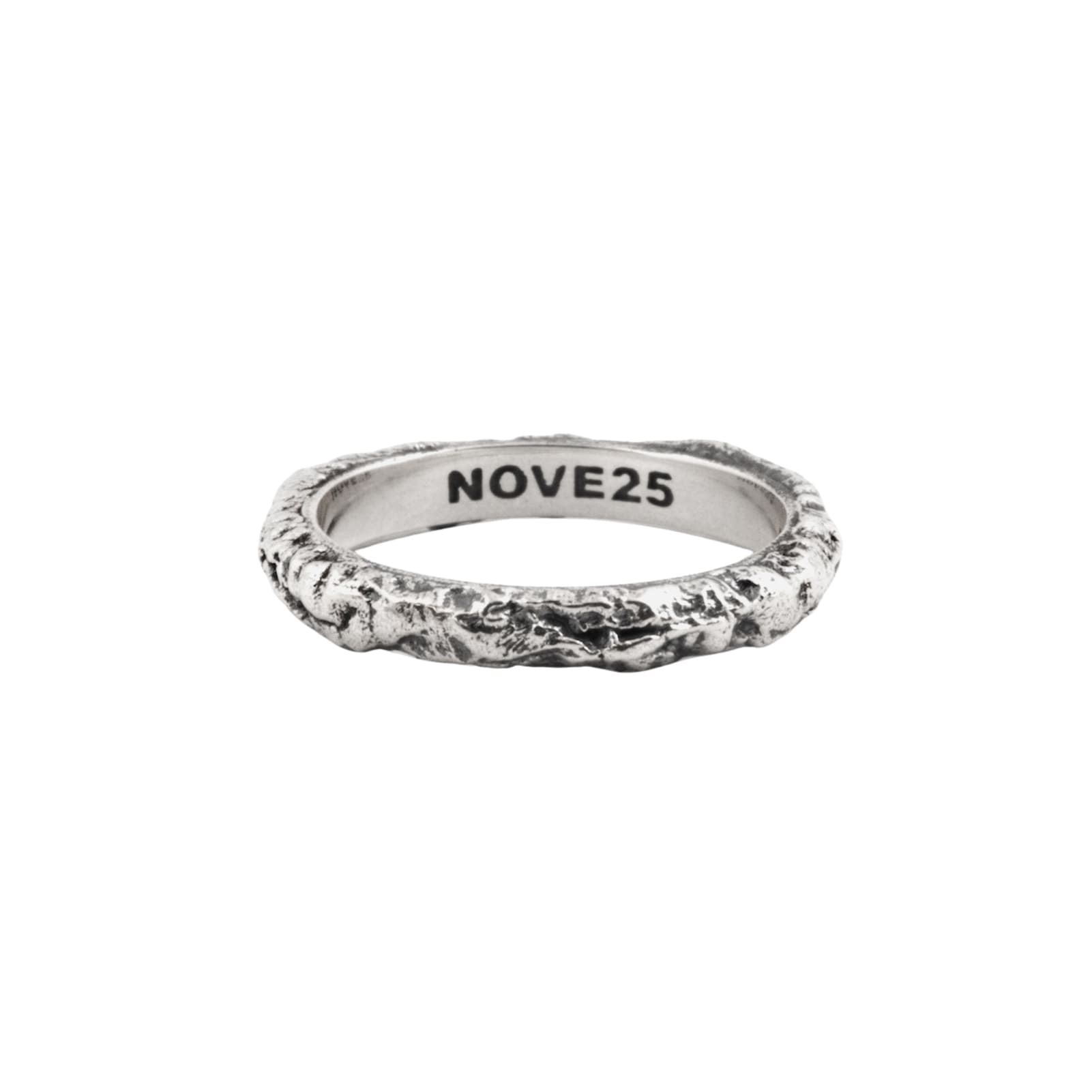 Anello fedina sottile NOVE25 Materic argento brunito lucido 16