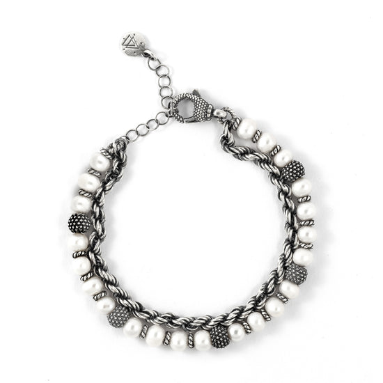 Bracciale doppia catena Nove25 in argento con perle 17 cm