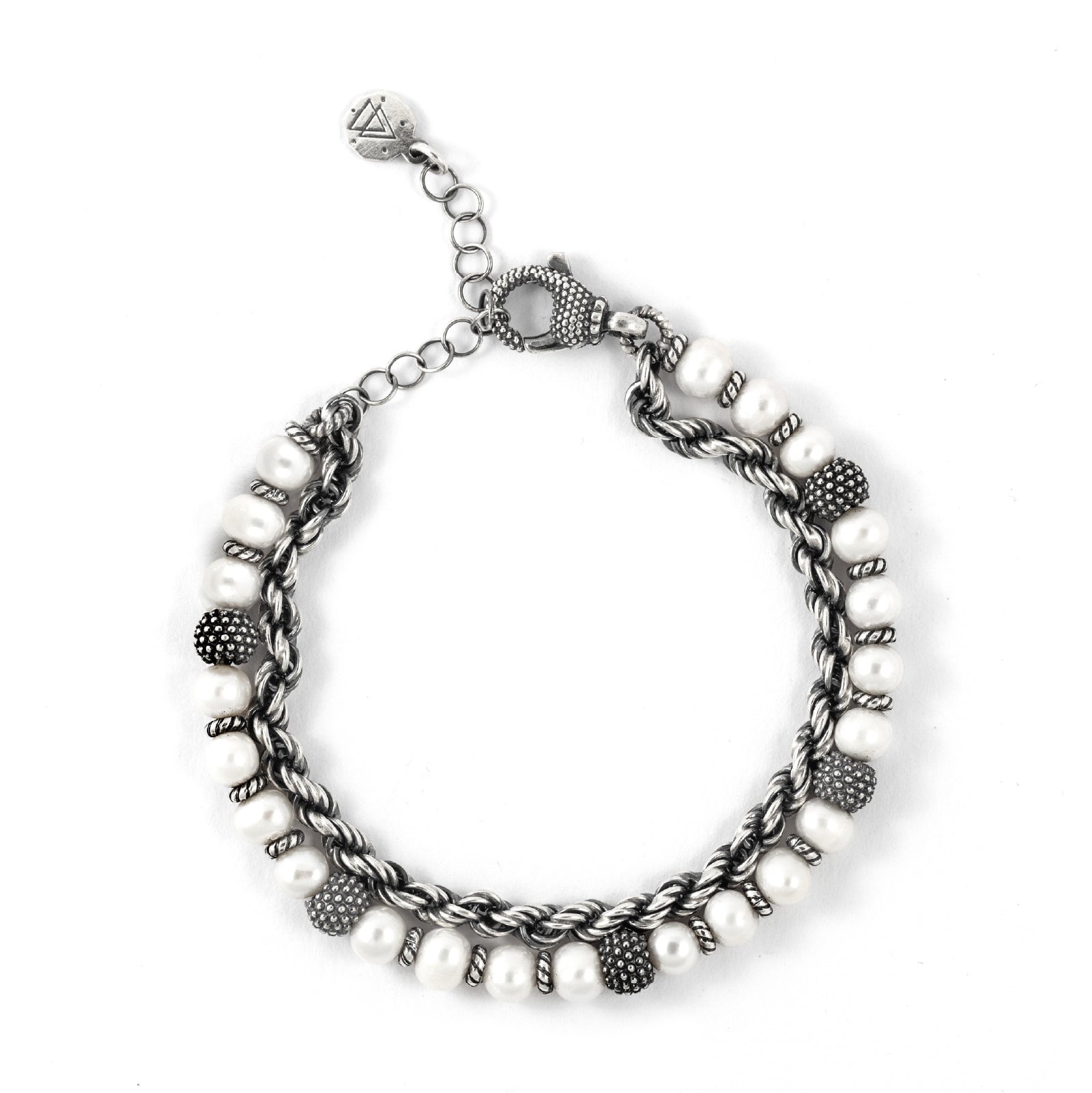 Bracciale doppia catena Nove25 in argento con perle 17 cm