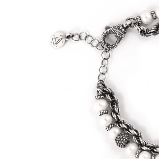 Bracciale doppia catena Nove25 in argento con perle 17 cm