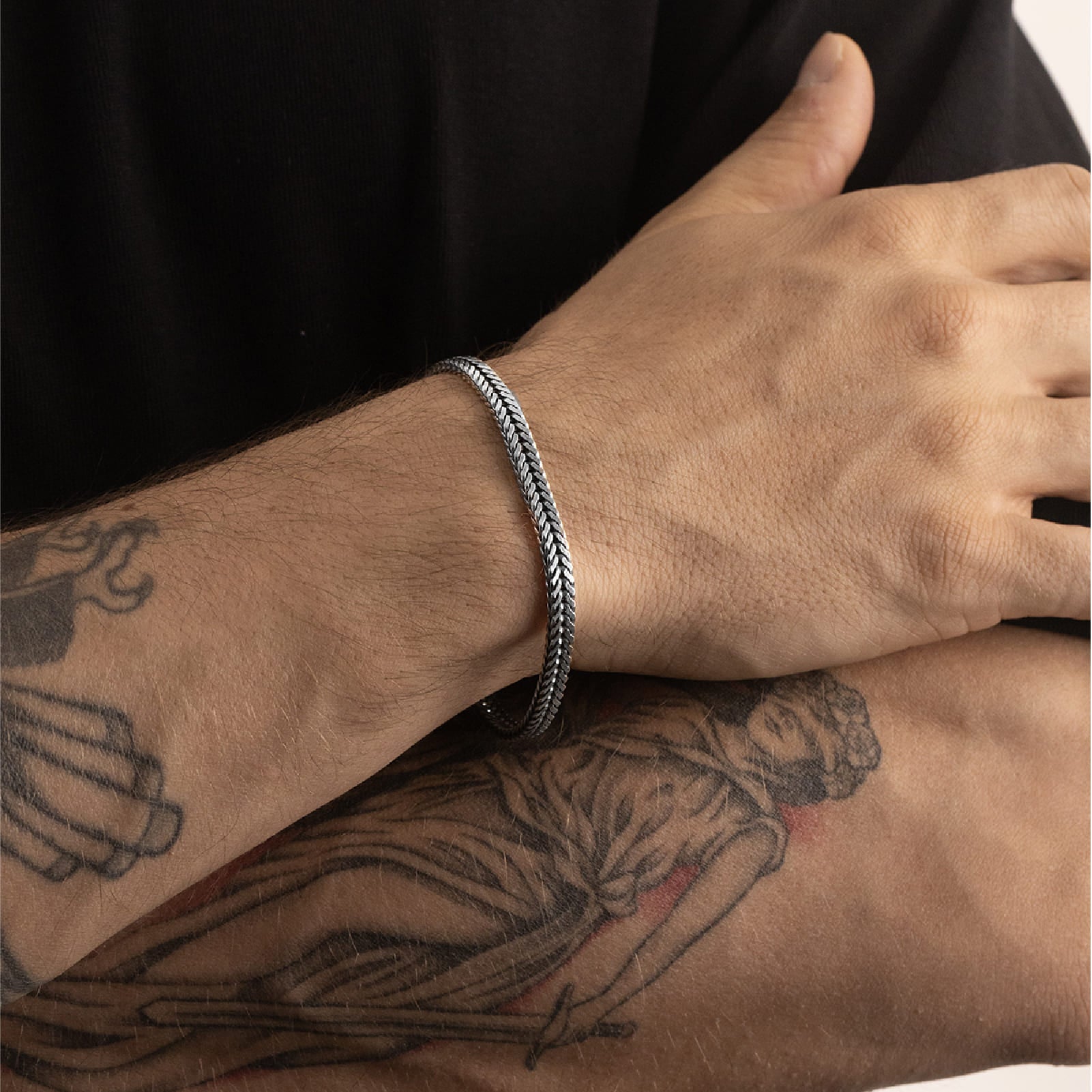 Bracciale catena coda di volpe NOVE25 in argento brunito 20 cm