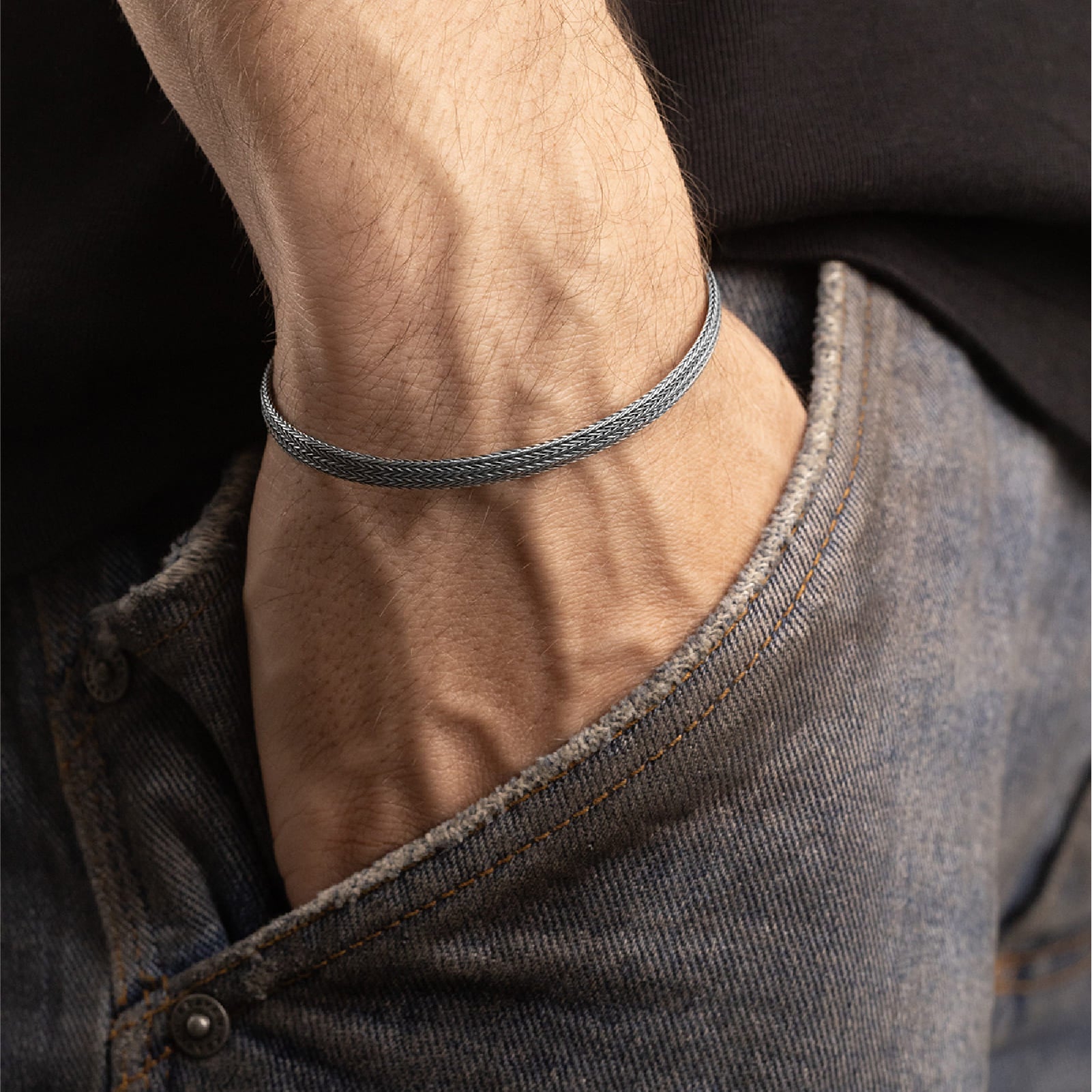 Bracciale catena NOVE25 maglia piatta argento brunito lucido 18 cm