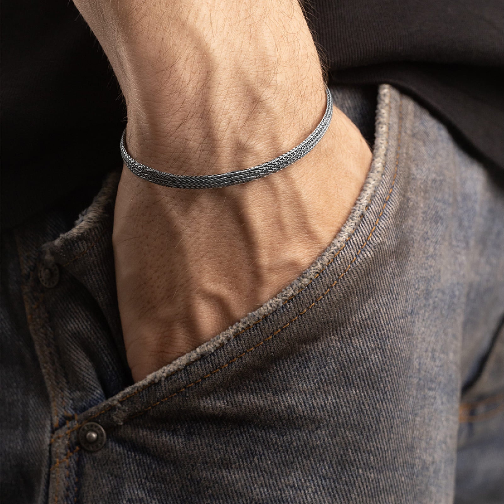 Bracciale a catena piatta NOVE25 in argento brunito 20 cm