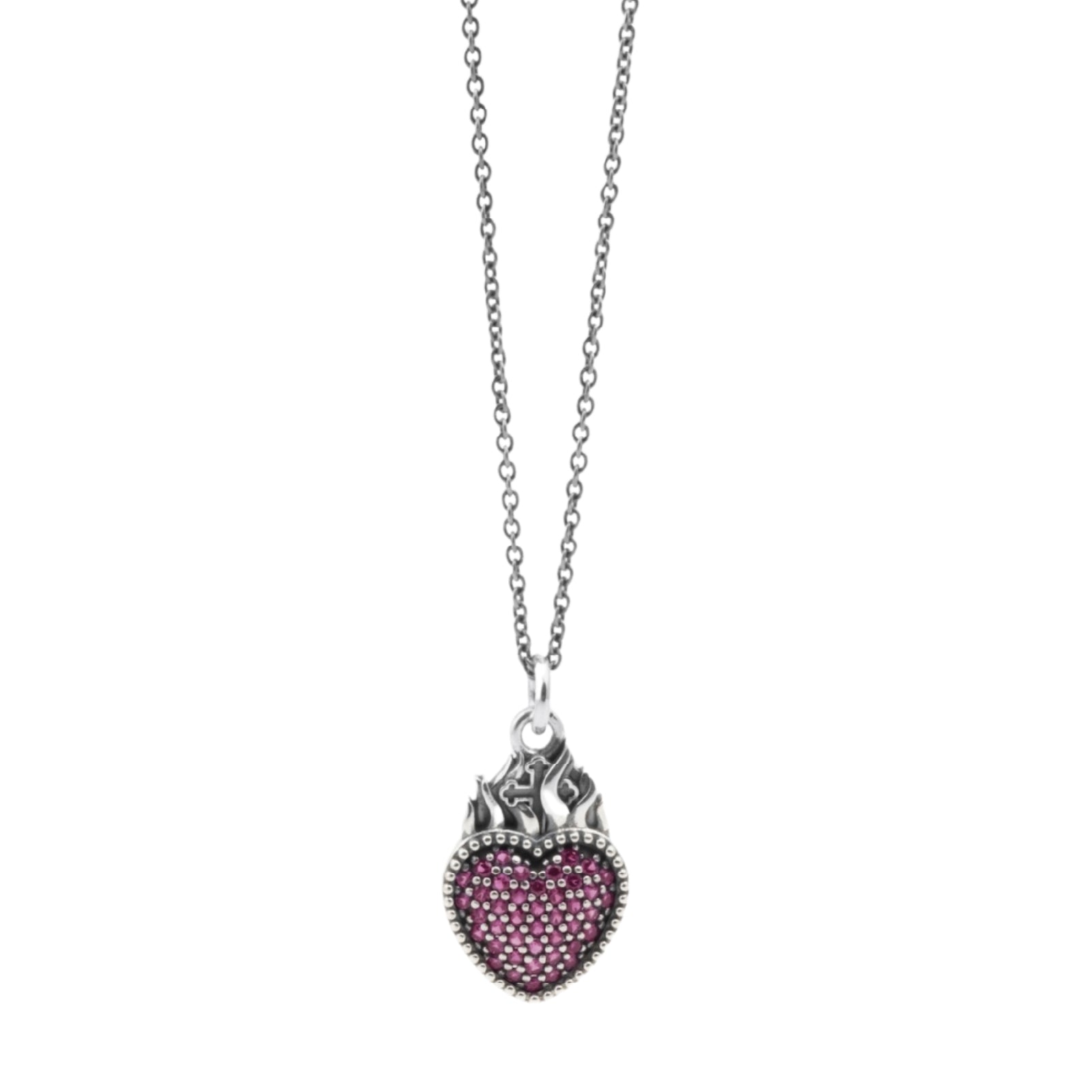 Collana girocollo NOVE25 in argento cuore con pavé rosso MISURA UNICA