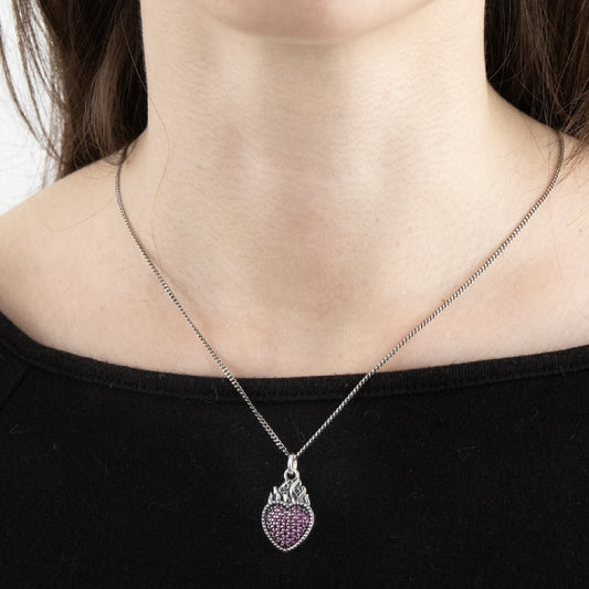Collana girocollo NOVE25 in argento cuore con pavé rosso MISURA UNICA