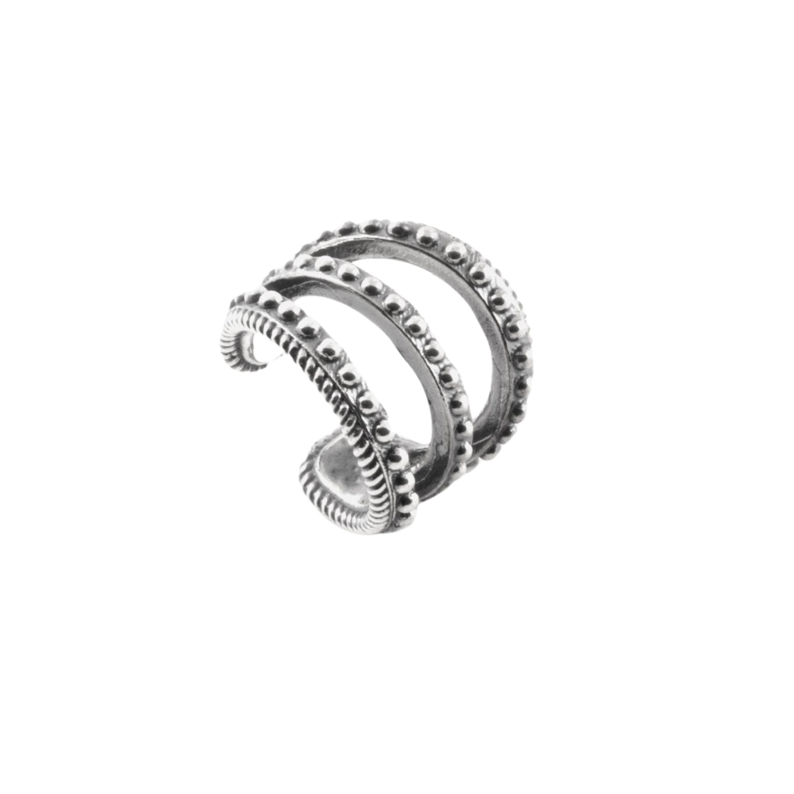 Earcuff triplo NOVE25 argento con decorazione puntinata MISURA UNICA