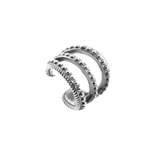 Earcuff triplo NOVE25 argento con decorazione puntinata MISURA UNICA