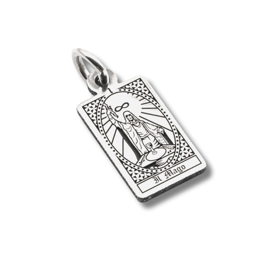 Ciondolo Nove25 in argento lucido con carta tarocchi Il Mago MISURA UNICA