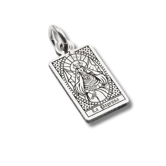 Ciondolo Nove25 in argento con carta tarocchi La Papessa MISURA UNICA
