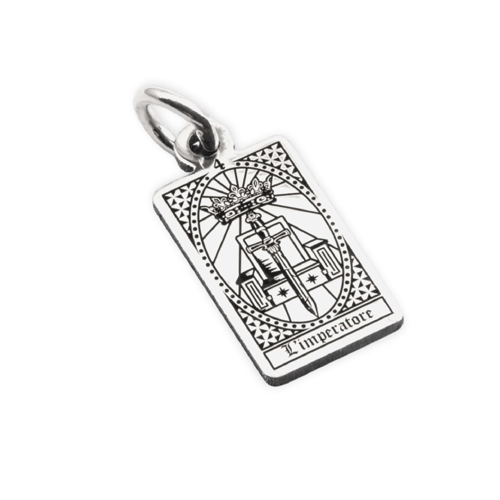 Ciondolo Nove25 in argento con carta tarocchi L'Imperatore