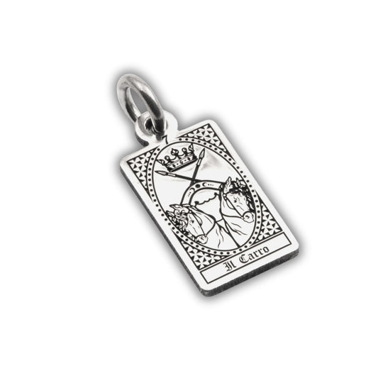 Ciondolo Nove25 in argento lucido con carta tarocchi Il Carro MISURA UNICA