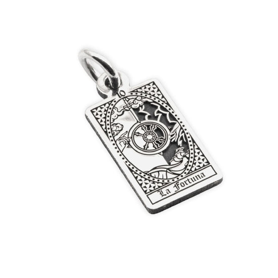 Ciondolo Nove25 in argento con carta tarocchi La Fortuna