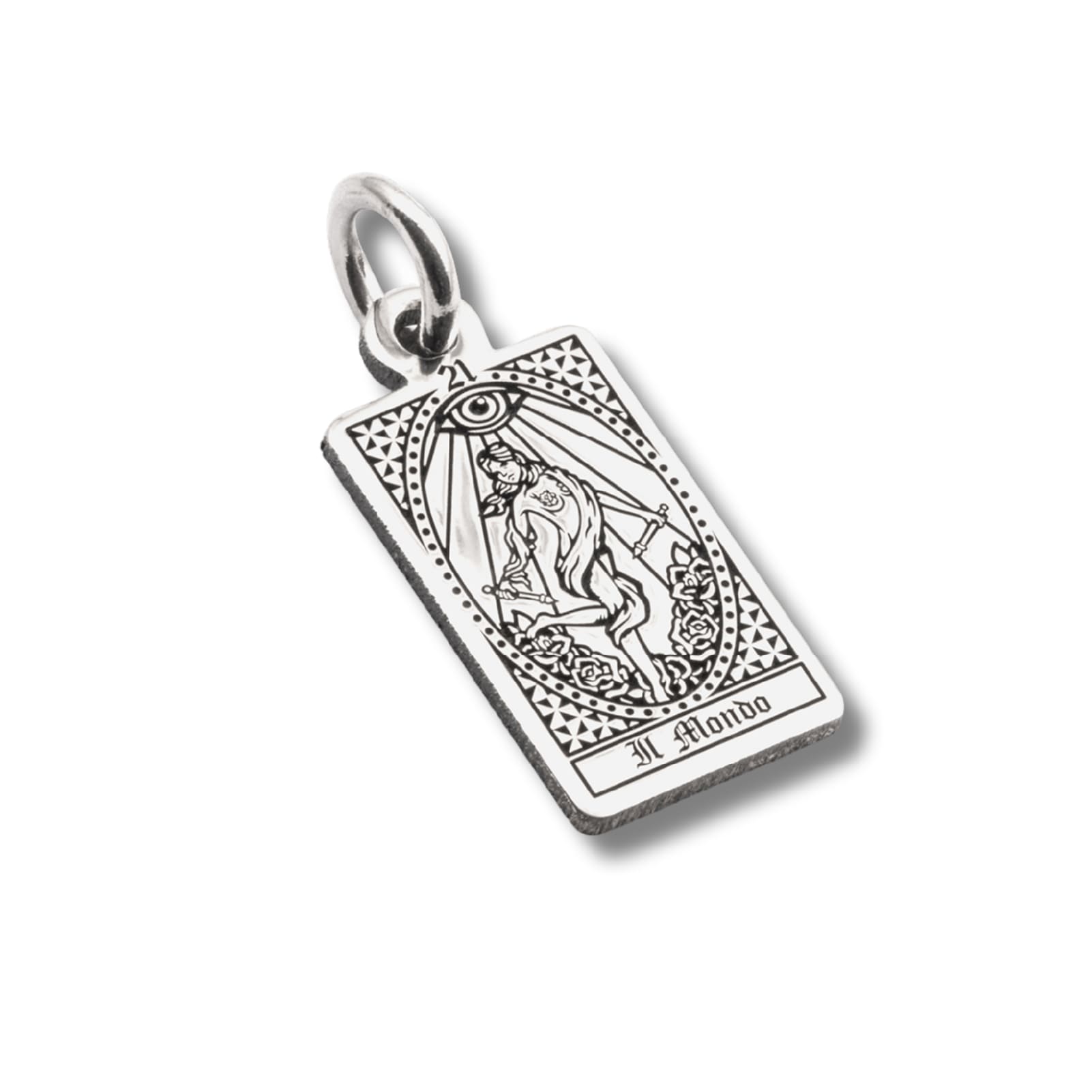 Ciondolo Nove25 in argento con carta tarocchi Il Mondo MISURA UNICA
