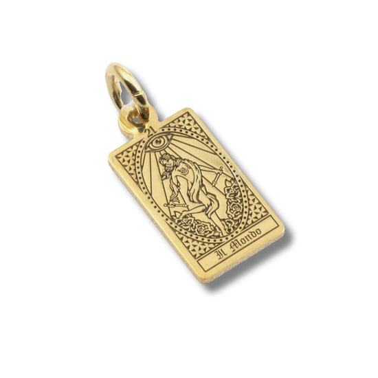 Ciondolo Nove25 in argento dorato carta tarocchi Il Mondo MISURA UNICA