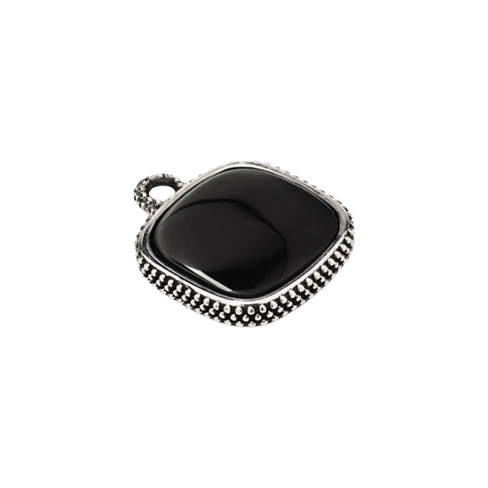 Ciondolo NOVE25 quadrato puntinato con agata nera in argento MISURA UNICA