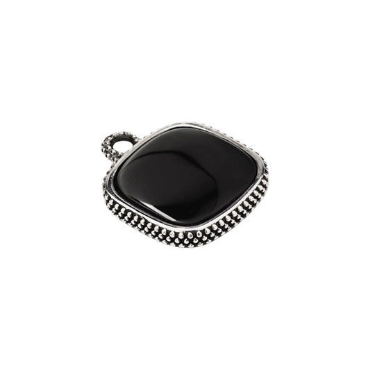 Ciondolo NOVE25 quadrato puntinato con agata nera in argento MISURA UNICA