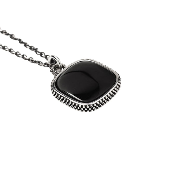 Ciondolo NOVE25 quadrato puntinato con agata nera in argento MISURA UNICA