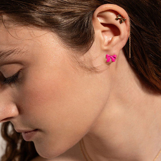 Orecchini piccoli donna Rue Des Mille Candy Bow in argento a fiocco fucsia OR-022-M1-V-AU-2