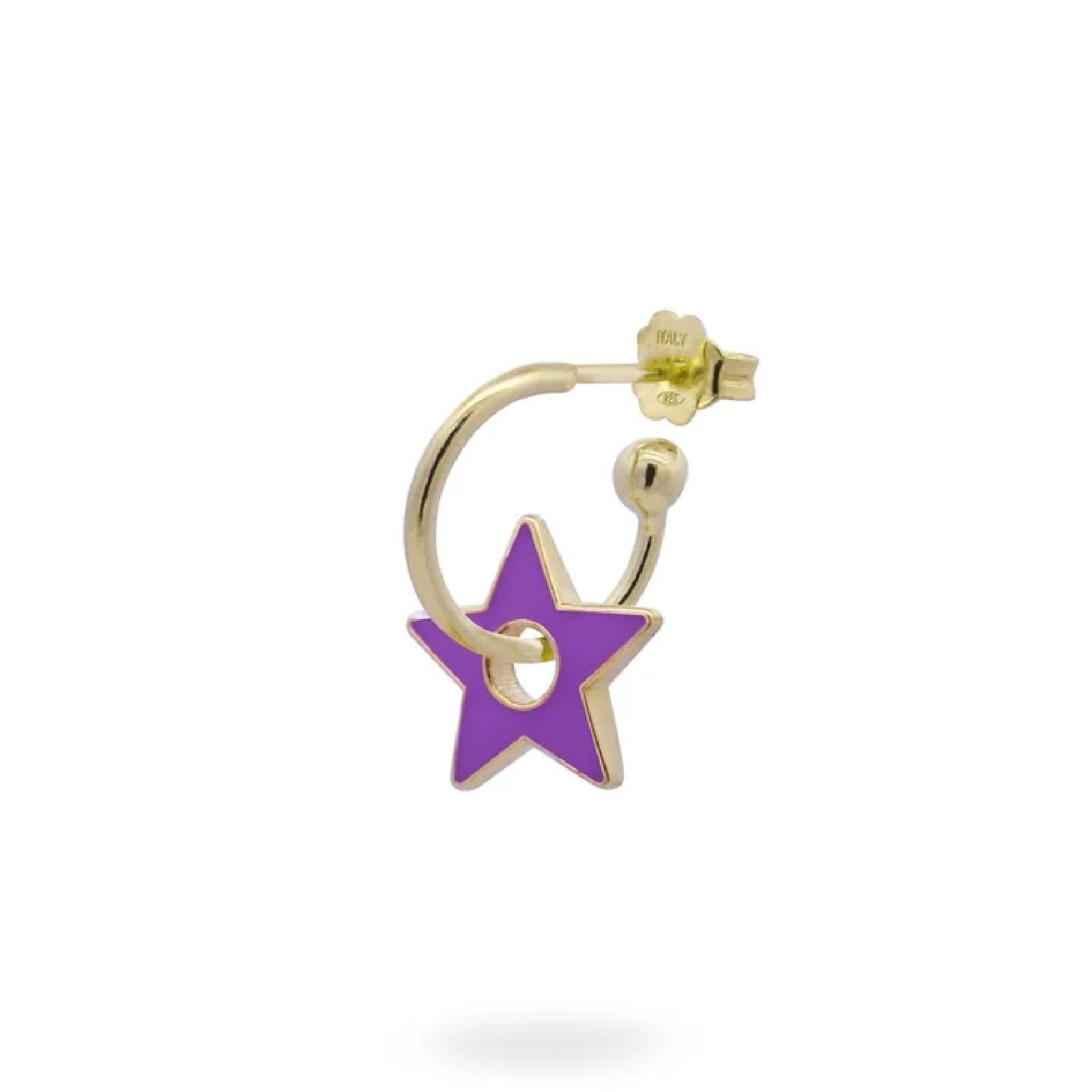 Orecchino cerchio donna Rue Des Mille ColorFun in argento dorato stella viola OR-023-CER-VI-AU-1