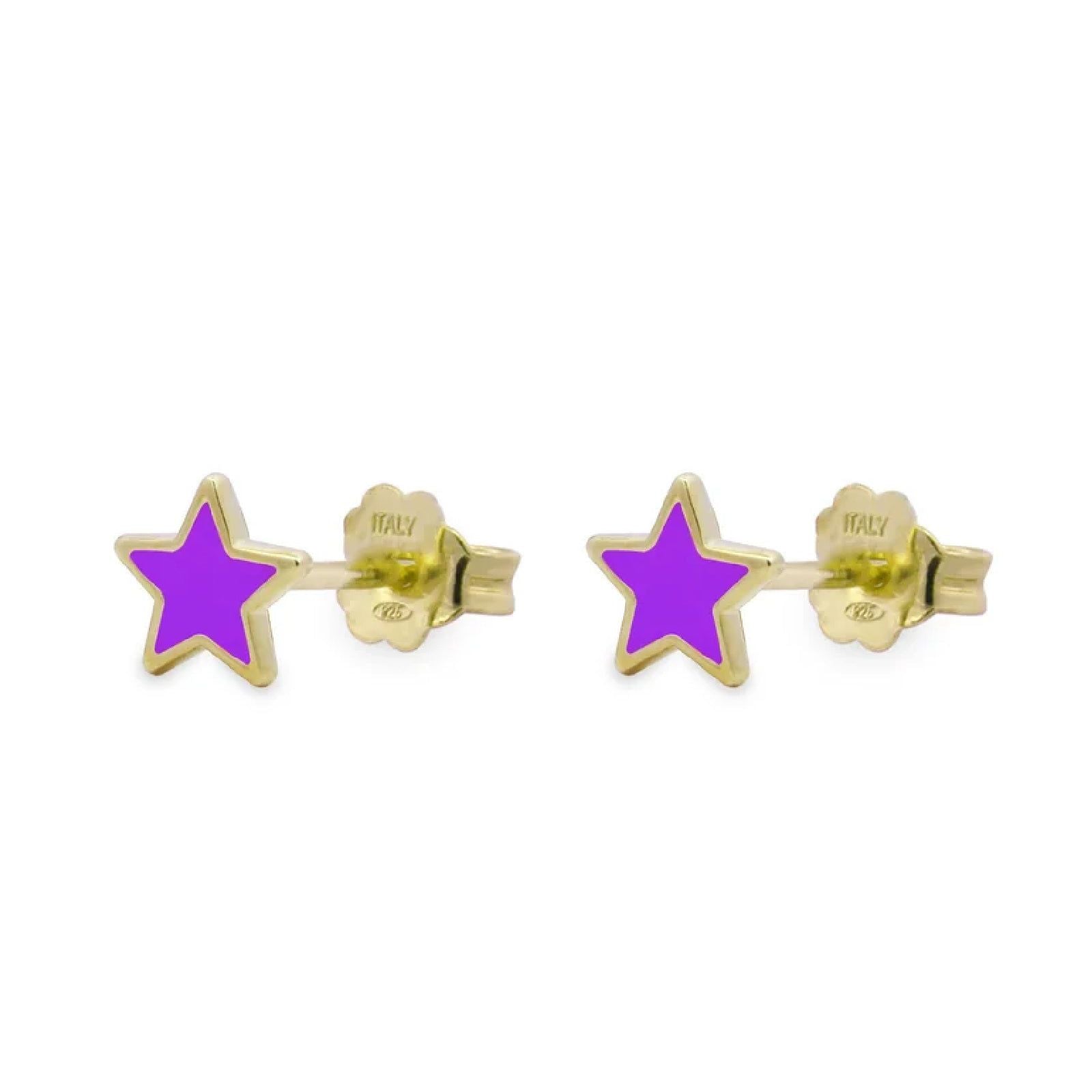 Orecchini donna Rue Des Mille ColorFun in argento a stella smaltata di viola OR-023-LOB-VI-AU-1