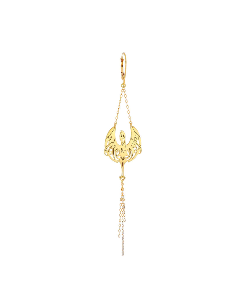 Mono orecchino pendente da donna Maman et Sophie Mia Africa Airone in argento 925 dorato con un airone con cascata di catenelle ORAIR1CT