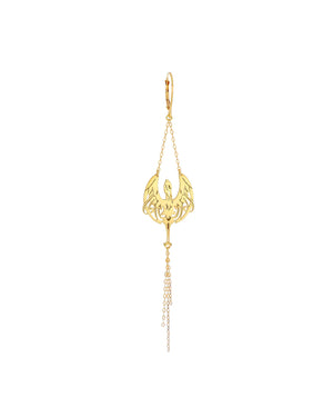 Mono orecchino pendente da donna Maman et Sophie Mia Africa Airone in argento 925 dorato con un airone con cascata di catenelle ORAIR1CT