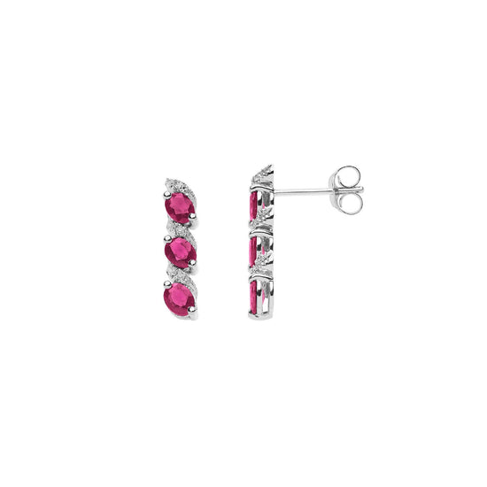 Orecchini pendenti Comete Vittoria donna oro bianco con diamanti 0,08ct e rubini ORB1089-1