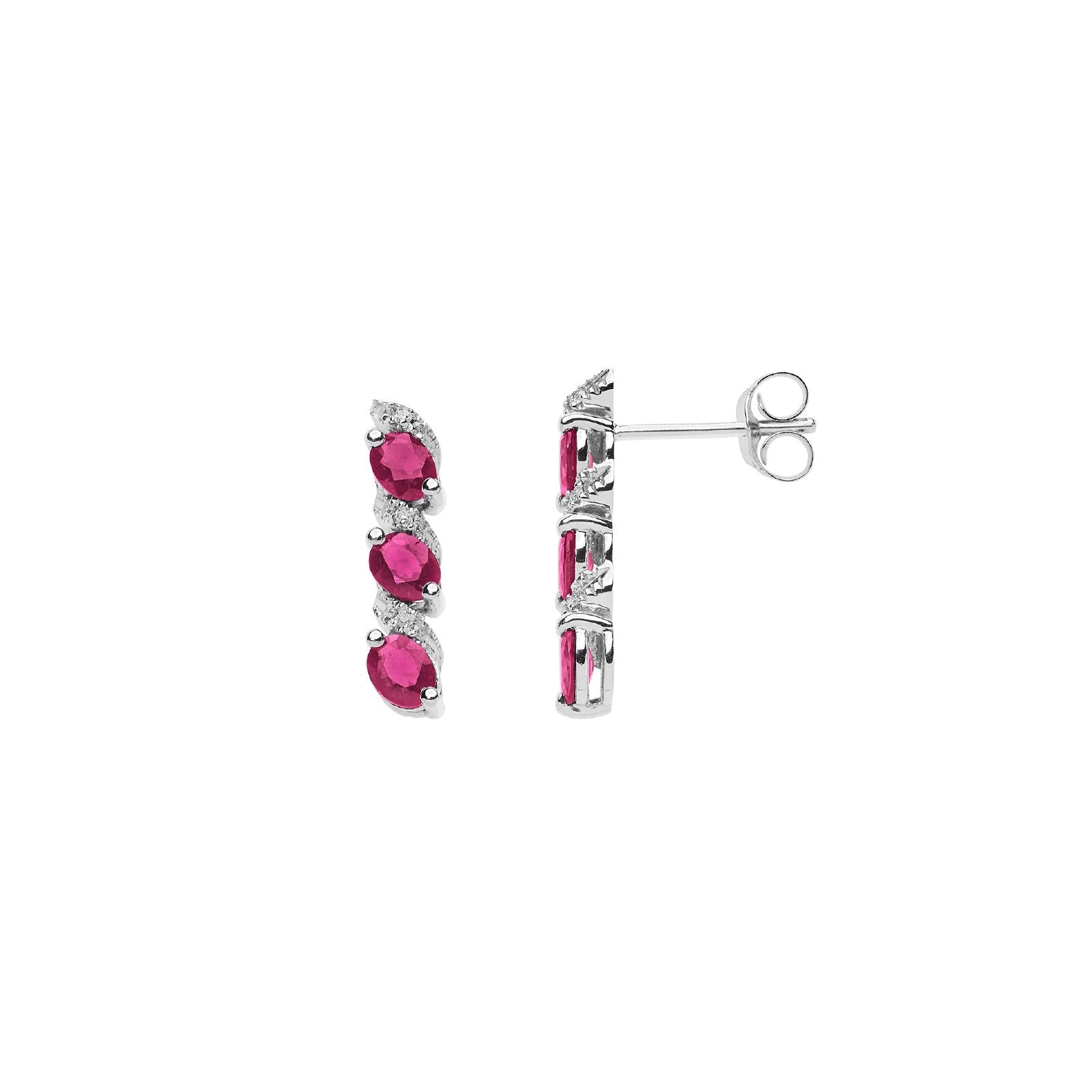 Orecchini pendenti Comete Vittoria donna oro bianco con diamanti 0,08ct e rubini ORB1089-1
