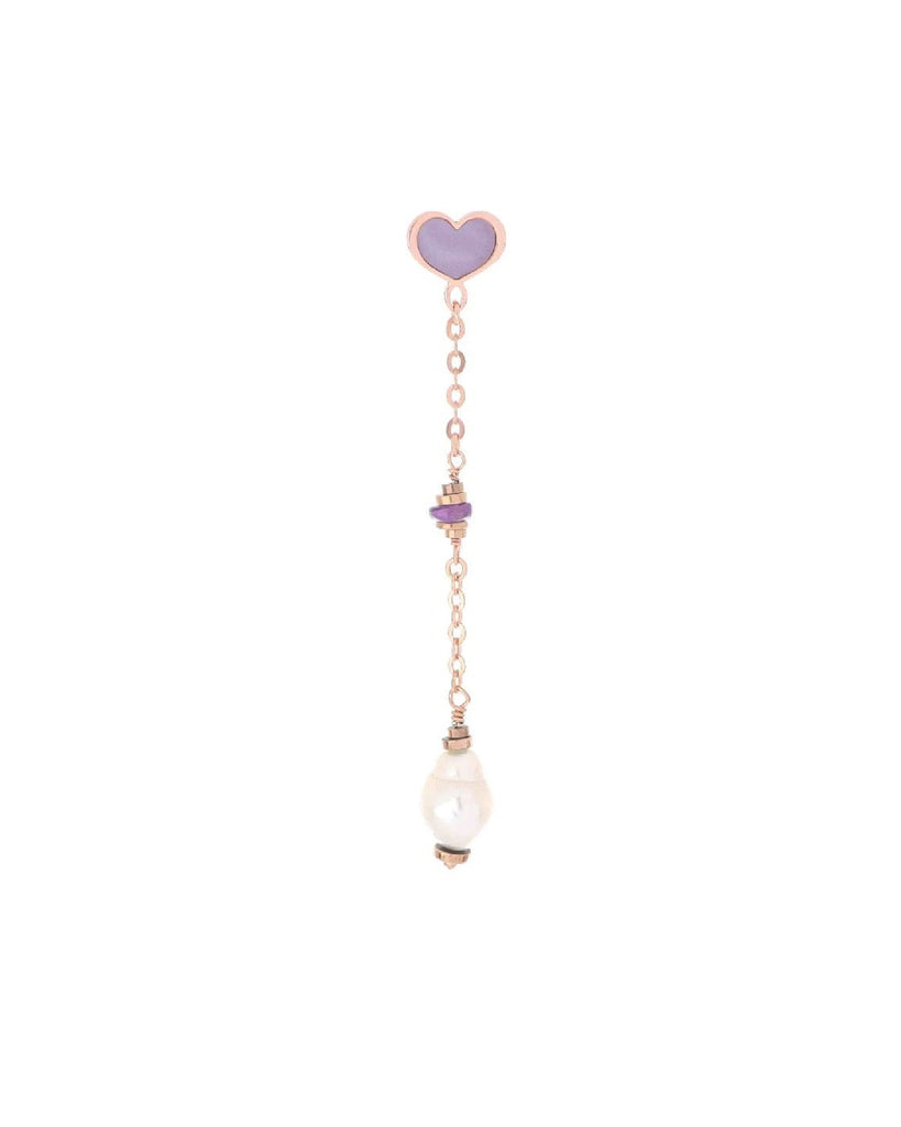 Mono orecchino pendente da donna Maman et Sophie Perla Scaramazza in argento 925 rosé con perla e ametista viola con cuore ORPES4CT