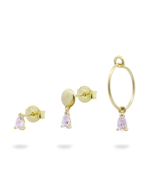 Set di tre orecchini con zirconi da donna Rue Des Mille Shapes in argento 925 dorato a cerchio, pendente e punto luce ORZ-020.M9.AU
