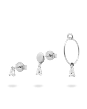 Set di tre orecchini con zirconi da donna Rue Des Mille Shapes in argento 925 a cerchio, pendente e punto luce ORZ-020.M9.RH