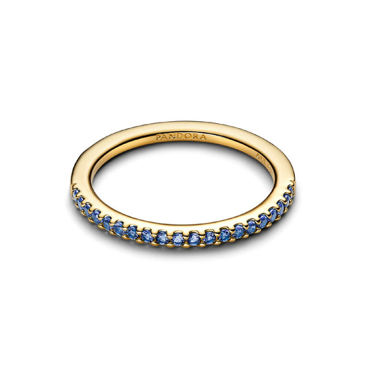 Anello Pandora in argento dorato con pavé di zirconi blu donna 12