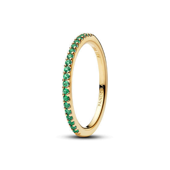 Anello Pandora in argento dorato con pavé di zirconi verdi 12