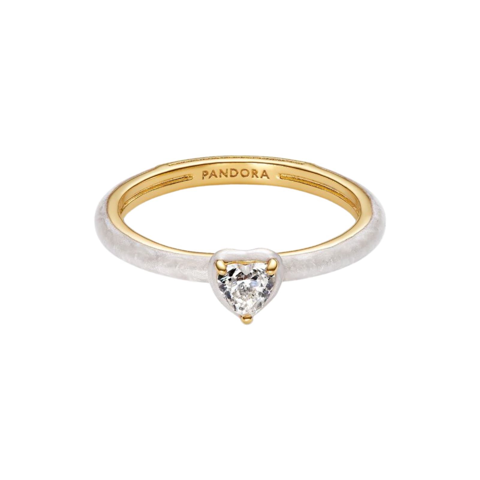 Anello Pandora bianco argento dorato zircone a forma di cuore 16