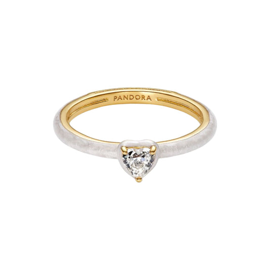 Anello Pandora bianco argento dorato zircone a forma di cuore 16