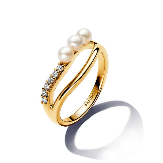 Anello Pandora placcato oro con perle e pavÃ¨ di pietre P.163258C01-50