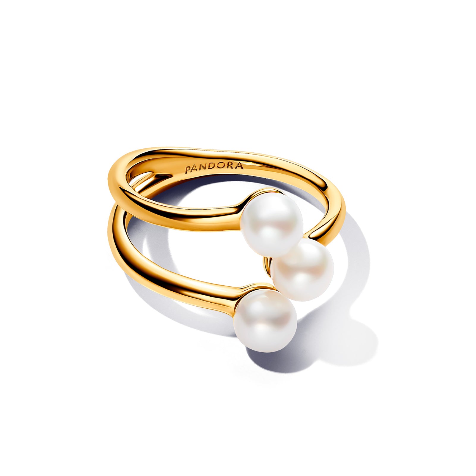 Anello a tre fasce Pandora placcato in oro con perle da donna P.163285C01