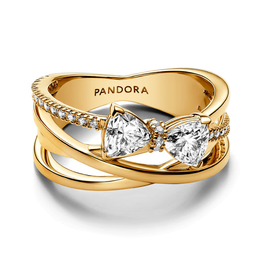 Anello Pandora in argento dorato con zirconi a fiocco 8