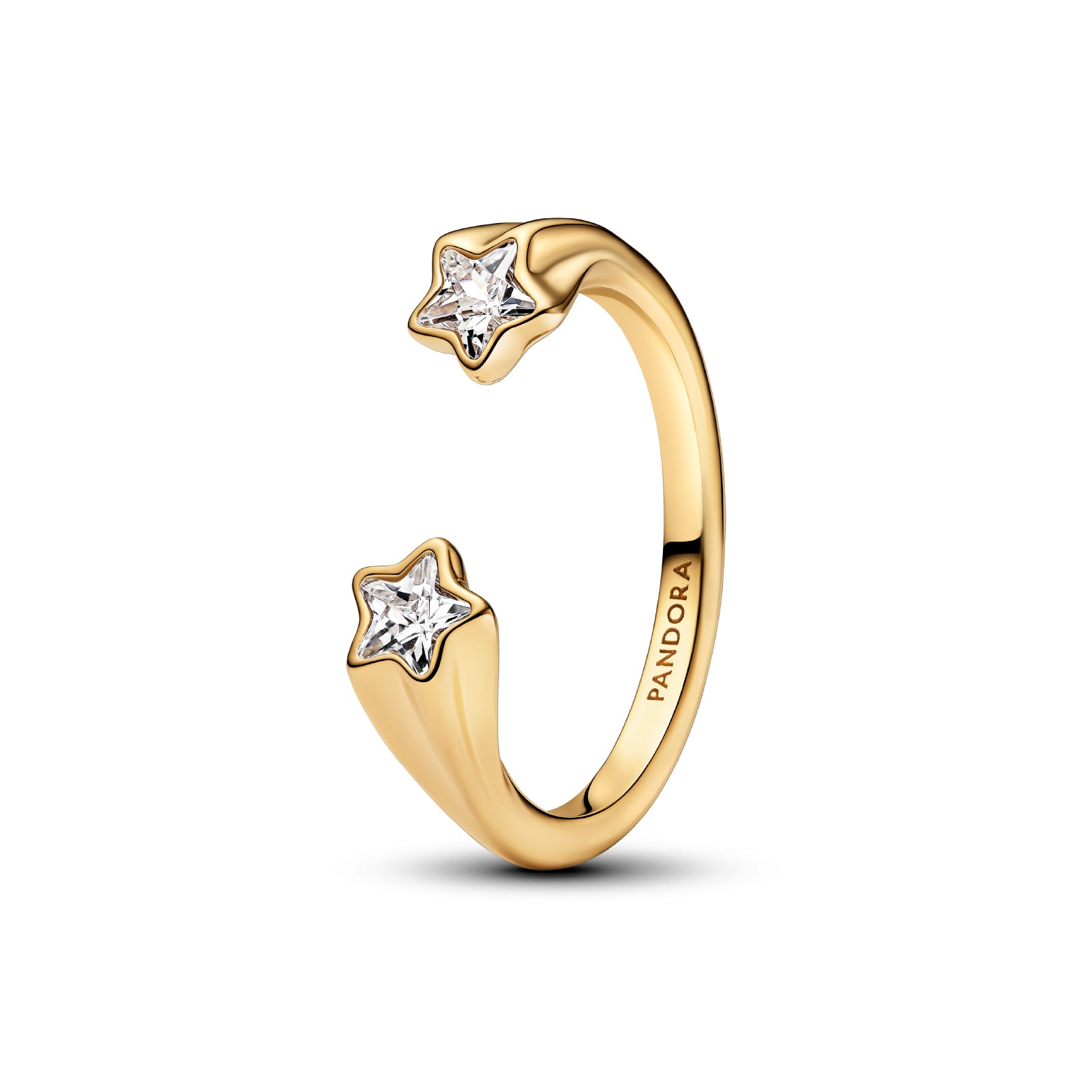 Anello aperto Pandora in argento dorato zirconi a stella 8
