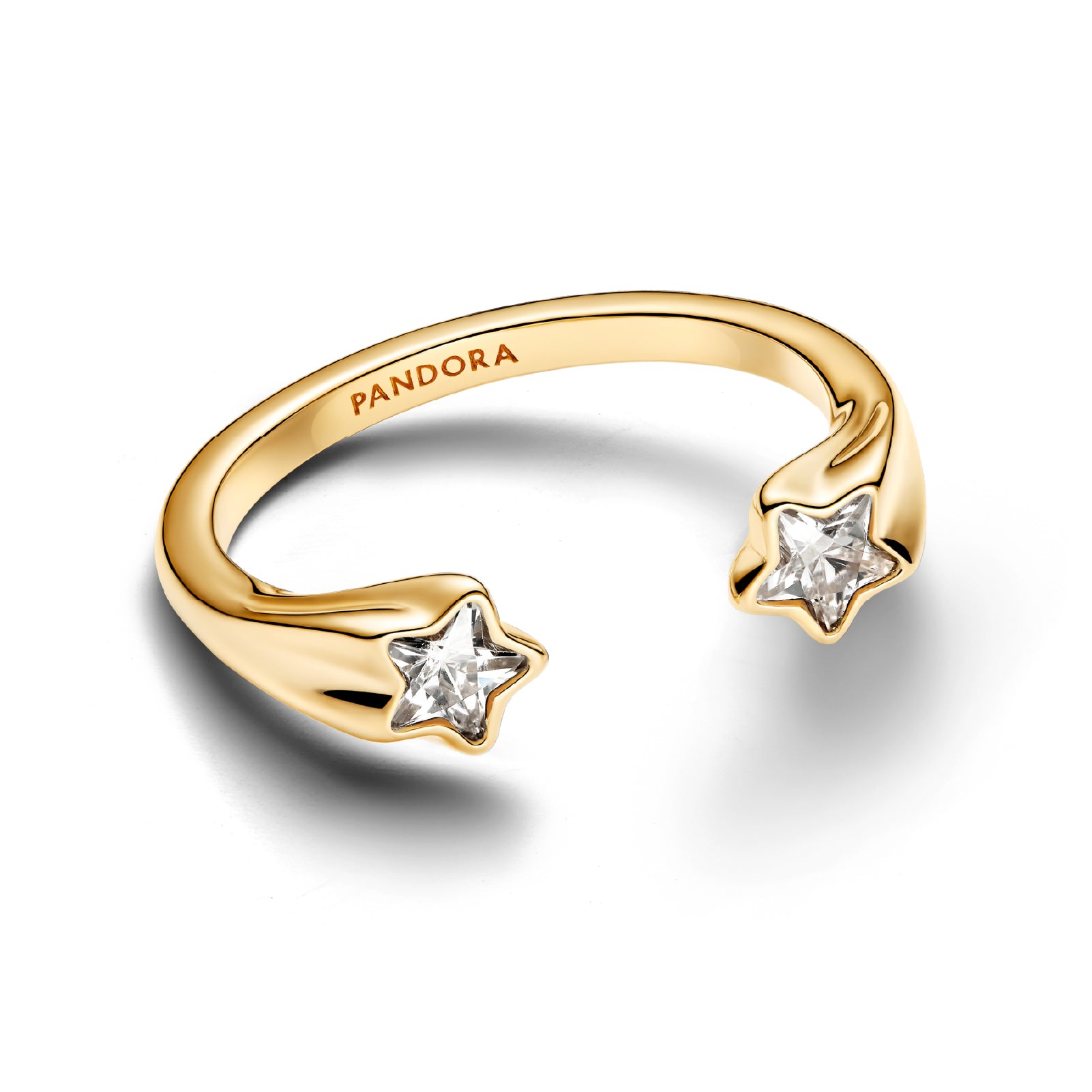 Anello aperto Pandora in argento dorato zirconi a stella 8