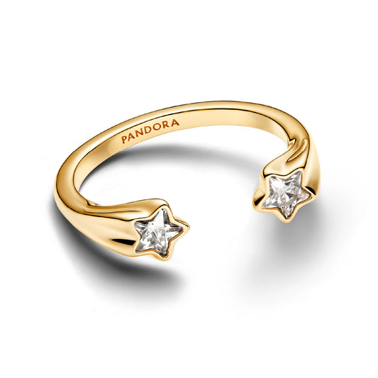 Anello aperto Pandora in argento dorato zirconi a stella 8