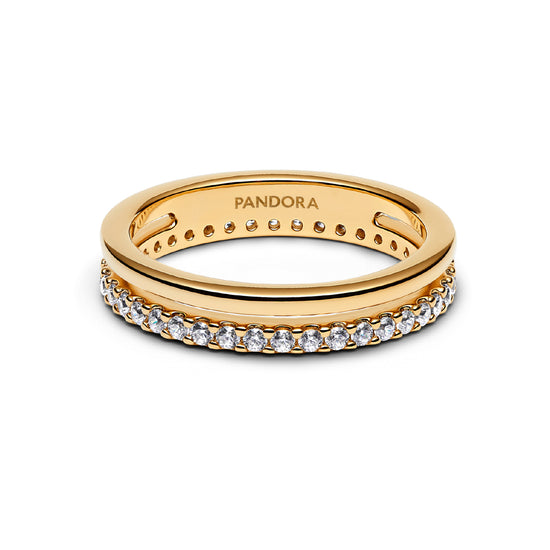 Anello tuttogiro doppio Pandora in argento dorato con zirconi 10