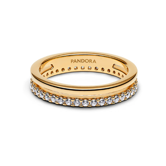 Anello tuttogiro doppio Pandora in argento dorato con zirconi 10