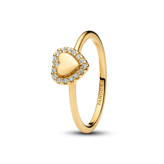 Anello da incidere a cuore Pandora argento dorato con zirconi 10